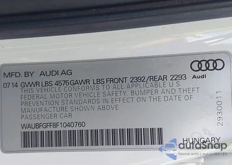 2015 Audi A3 2.0T Premium z USA, uszkodzony, nr VIN WAUBFGFF8F1040760